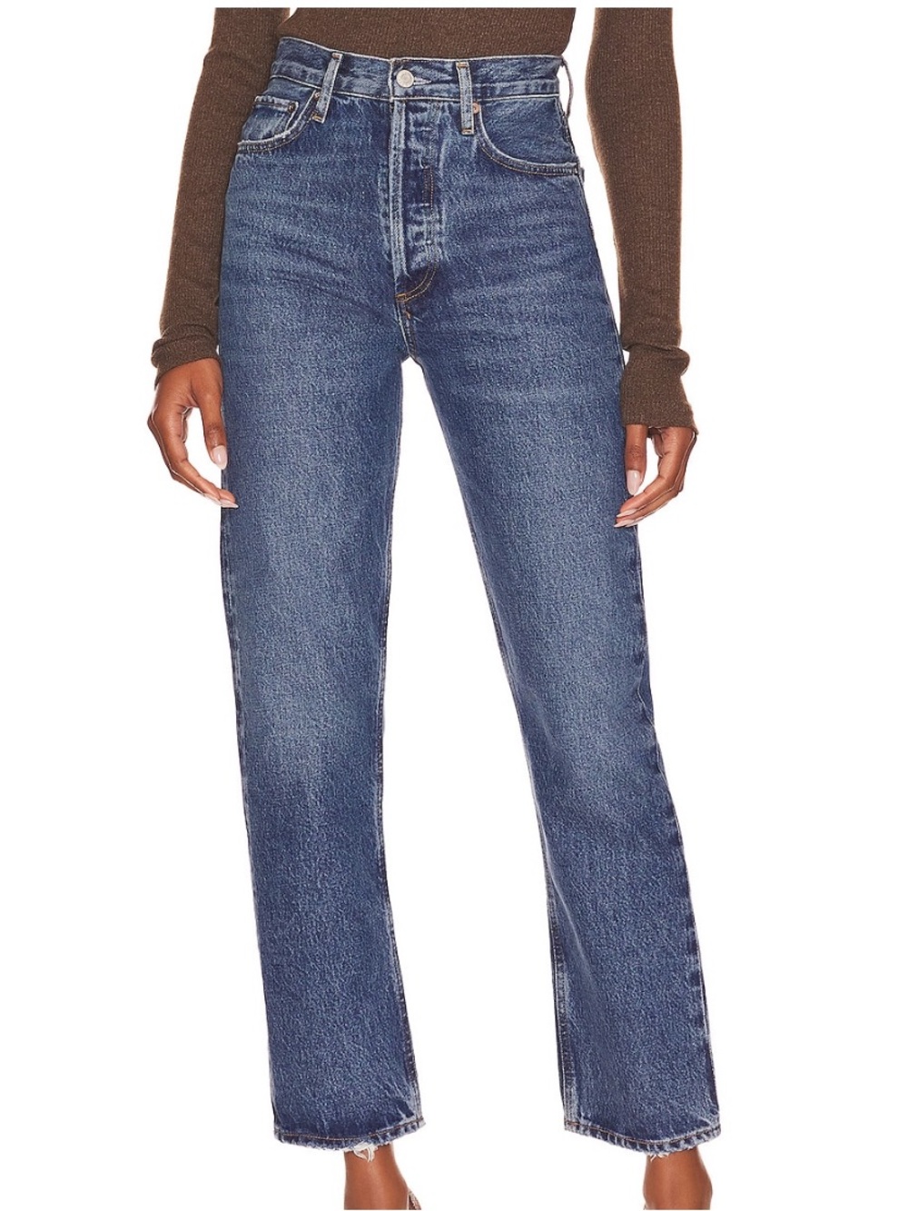 Agolde 90s Pinch Waist Straight-Leg Jeans in Dark Blue Wash